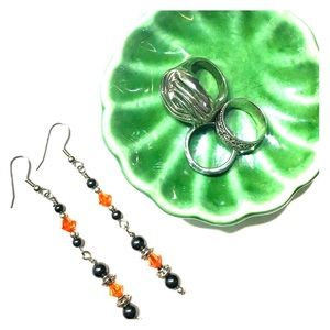 Handcrafted Pewter & Orange Fish Hook Earrings